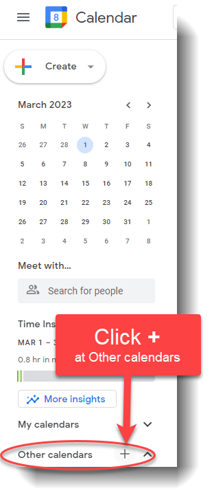 1. Click + button at Other calendars"